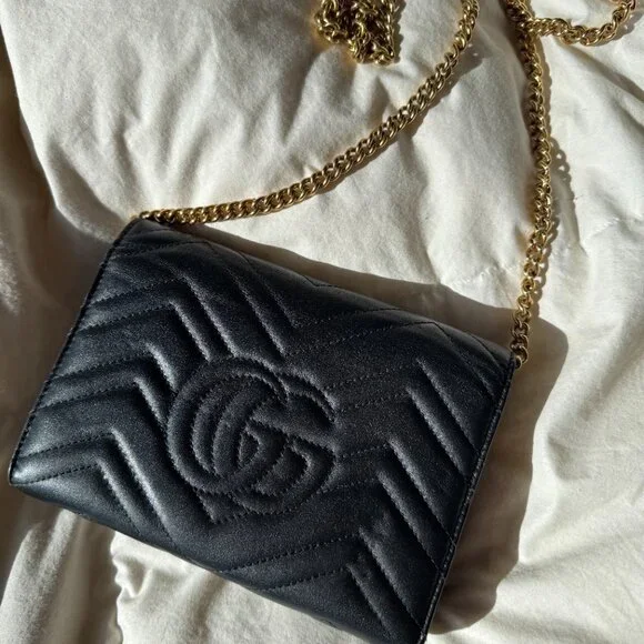 Black Gucci GG Marmont Wallet on Chain Purse - Picture 10 of 15